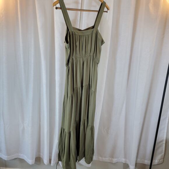 BB Dakota by Steve Madden Tiered Maxi Dress Green Button Front Sleeveless Size L - Picture 4 of 5